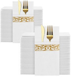 YIDUHAO YIDUHAO Disposable Linen Feel Napkins,Decorative Wedding Napkins,Built-in Flatware Pocket,Folded Party Napkin, Soft, Strong, Absorbent, and Pre-Folded,100 Pack