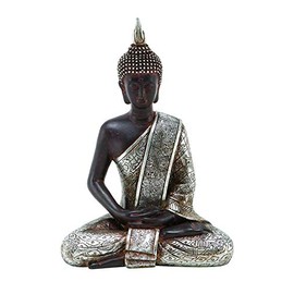 Bellaa 23293 Buddha Dhyana Mudra Meditating Sitting Blessing Statue Indoor Outdoor Garden Patio 8 inch (Silver)