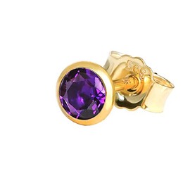 NKlaus Single Stud Earrings Genuine Amethyst Yellow Gold 585 14k Gold Small Earring, Yellow Gold, Amethyst