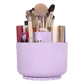 360 Degree Rotating Pen Holder, Rotating Pen Holder, Desk Organiser with 5 Compartments for Office, School, Pencil and Other Stationery Storage (Purple)