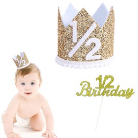 Samkos Birthday Crown, Cake Decoration, Half Years Old, Crown Hat, Birthday Hat, Crown, Cake Insert Card, Cute, Sparkling, Stylish, Anniversary, Party, Photography, Celebration, White