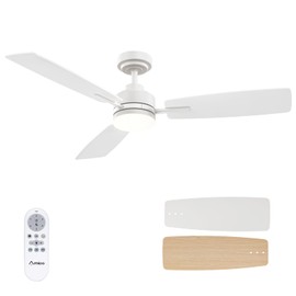 Amico Ceiling Fans with Lights, 52 Inch Ceiling Fan with Light and Remote Control, White Fan, Reversible, 3CCT, Dimmable, Noiseless, Ceiling Fan for Bedroom, Indoor/Outdoor Use