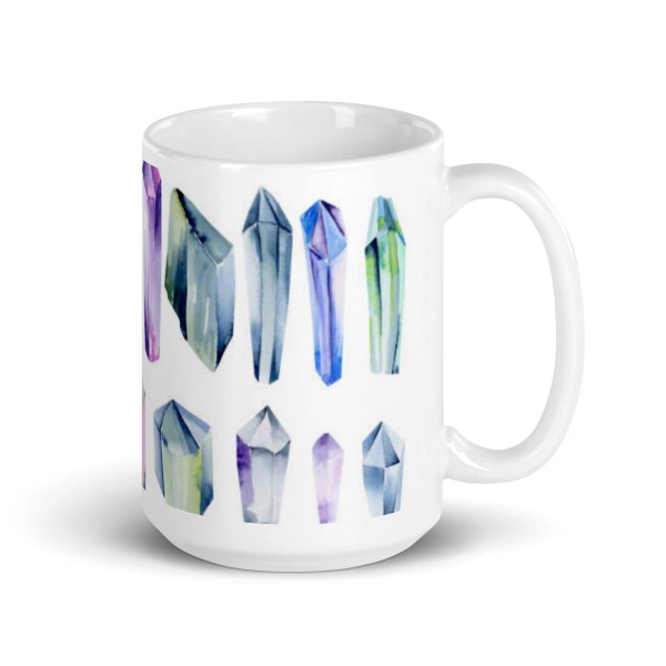 CW Collectibles and Antiques Colorful Quartz Crystals White glossy mug