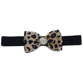 Mini Ribbon Hair Bows with Rhinestones (Large Headband (3 months to kids), Leopard)