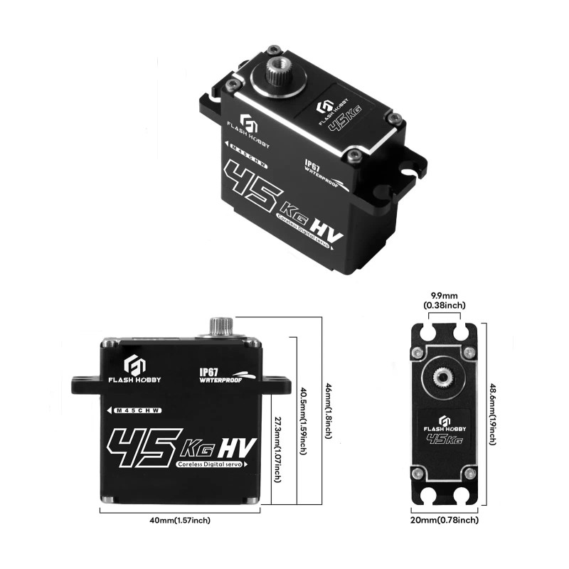 FLASH HOBBY 45Kg Full Waterproof Coreless Servo Motor Standard 180