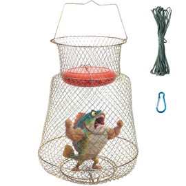 Durable Galvanized Steel Wire Fish Basket - Collapsible Floating Fishing Net with Trap Doors, Rust-Resistant Portable Storage Basket for Outdoor Fishing & Wilderness Survival​ (Floatable Type)