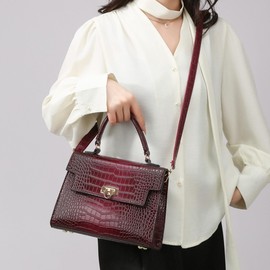 Makukke Shoulder Bag Pu Leather Handbags Crocodile Pattern Top Handle Purse Trendy Crossbody Bag for Women Flap Satchel Bags