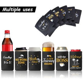 Baderke Retirement Gifts Beverage Can Sleeves Funny Retirement Beer Can Sleeve Collapsible Neoprene Can Sleeve Beer Bottle Beverage Cooler for Men Women Retirement Party Decoration Supplies 6 Pieces