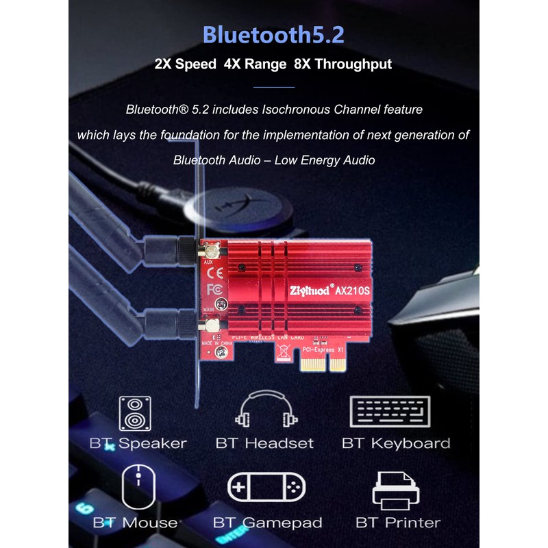 WiFi Card 5374Mbps 6E PCIe WiFi Card, Bluetooth 5.2, Intel