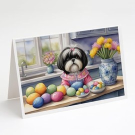 Caroline's Treasures DAC6902GCA7P Decorating Easter Shih Tzu Greeting Cards Pack of 8 Blank Cards with Envelopes Whimsical A7 Size 5x7 Blank Note Cards