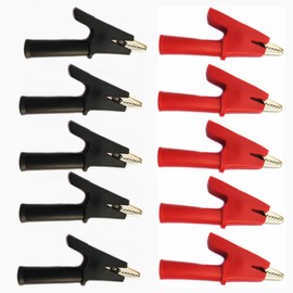 GDQLCNXB Full Insulated Crocodile Clips with 4mm Socket Banana Jack Copper Test Clamp Wire Clip Alligator Clips 30A,Red 5Pcs, Black 5Pcs