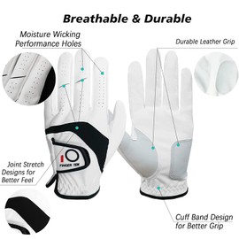 Golf Gloves Mens Right Hand 2 Pack, 2022 All Weather Cabretta Leather Grip Large Size(L, Worn on Right Hand)