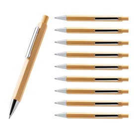 WPRO Bambus Kugelschreiber Set 10 Stück Hex – nachhaltige Druckkugelschreiber blau schreibend – umweltfreundlich, sechseckig, leicht & robust – ideal für Büro, Schule oder Zuhause - Bamboo