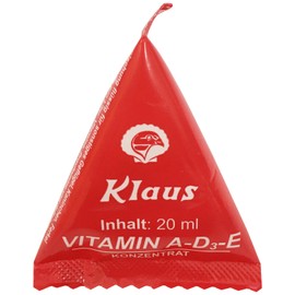 Klaus Vitamin Pillow A-D3-E 20 ml | Vitamin Concentrate | Food Supplement for Vitamin Supply of Chickens, Pigeons and Poultry