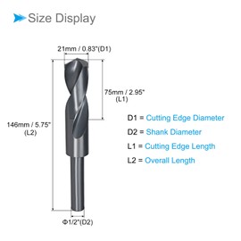 CoCud Reduced Shank Drill Bit 21 mm Cutting Edge 1/2 Inch Shank Nitride Coated High-Speed Steel 6542 Twist Drill Bit - (Application: for Stainless Steel Metal Wood)