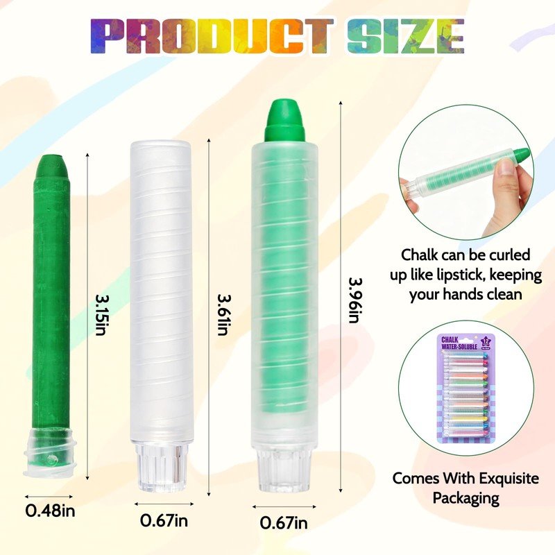 12Pcs Chalk with Pen Sleeve Colored Twistable Chalk for Blackboard