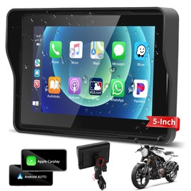 Podofo 2024 Upgrade Motorcycle GPS Wireless Apple Carplay/Android Auto Waterproof Car Stereo, 5" IP67 Waterproof IPS Touchscreen with Dual Bluetooth,Navigation/Siri/Goog-le for Motorbike