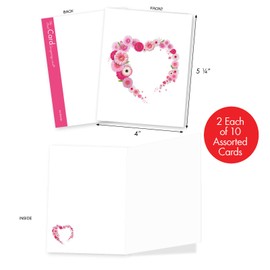 The Best Card Company - 20 Cute Kids Cards Boxed (4 x 5.12 Inch) - Assorted Blank Set (10 Designs, 2 Each) - Heart Blooms AM3180OCB-B2x10