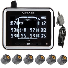 VESAFE TPMS, Wireless Tire Pressure Monitoring System for RV, Trailer, Coach, Motor Home, Fifth Wheel, Including 6 Anti-Theft sensors and a Signal Booster.