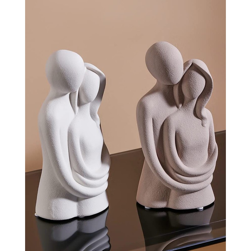 HYFAN Love Statue Hugging Couple Ceramic Decor Romantic Ornament Figurine