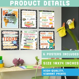 KATINAT 6pcs History Posters for Classroom, Social Studies Classroom Decorations, 10x14in World History Posters for Elementary, Middle school, High school, Composition Notebook Classroom Decor