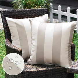 Western Home Pack of 2 Outdoor Waterproof Striped Throw Pillow Covers Beige Grey Decorative Pillowcases Garden Modern Cushion Cases for Patio Tent Balcony Couch Sofa 18x18 Inch