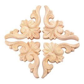 4-Pack Wood Carved Appliques Onlay Decal for Furniture, 6x6cm/2.36"x2.36", Corner Decal for Desk Cabinet Mirror Dresser Drawer Home Decoration