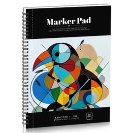 50 Sheets Marker Paper Pad, 8.3×11.7 Inch Bleedproof Art Sketch Pad, 73lb/120gsm Drawing Paper Spiral Sketch Book, Alcohol Marker Paper Painting Coloring Paper for Beginners, Artists, Gift