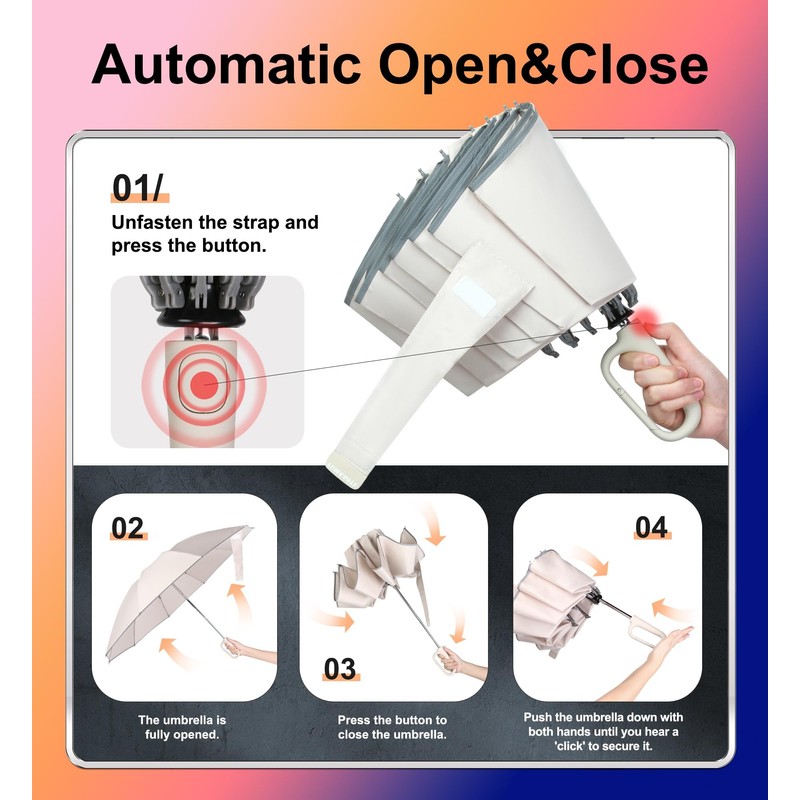 QWB TUMAAOTU Inverted Umbrella with Carabiner Handle, Wind Proof Umbrellas