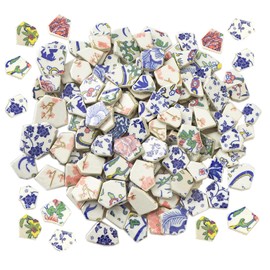 Lanyani Broken Ceramic Porcelain Tiles for Mosaic Crafts Glazed Irregular Blue and White China Plate Mosaic Tiles, 11x11 inch