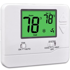 Suuwer Non-Programmable Thermostat for House, Digital Energy-Saving Home Thermostats, up to 1 Heat/1 Cool Single-Stage Systems (Green Backlight)