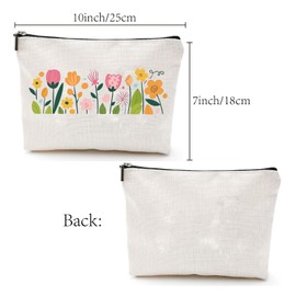 CREATCABIN Flower Cosmetics Organizer Canvas Zipper Bag Travel Toiletry Pouch Pencil Bag Women Makeup Tools Collection Bag for Business Trip Outdoor Camping Daily Supplies Storage 7x10 In