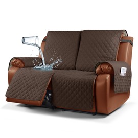 Ruaozz Waterproof Recliner Sofa Cover 1-Piece Couch Covers for Reclining Couches Reclining Sofa Cover Washable Furniture Protector with Elastic Straps Pocket for Kids, Pets (Dark Brown, 2 Seater)
