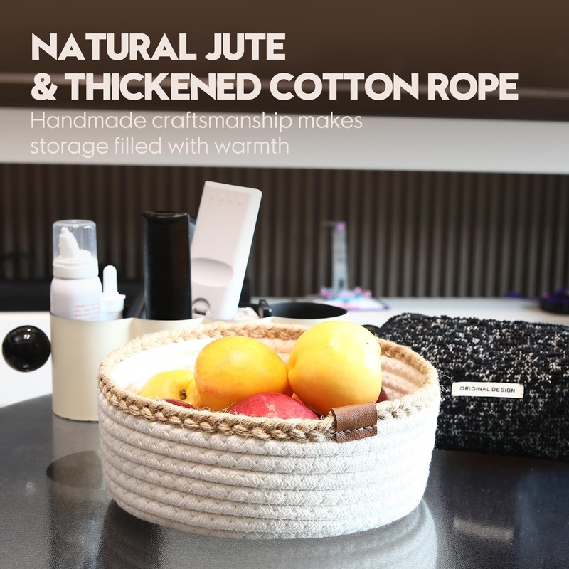 Sea Team 3-Pack Round Cotton Rope Storage Baskets Jute Braided