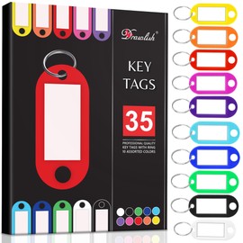 Key Tags with Labels - Pack of 35 Durable Key Fobs with Split Keyrings - 10 Colors Key Labels with Top Holes - Ideal for Luggage, Pet Name, Key Identification, & More