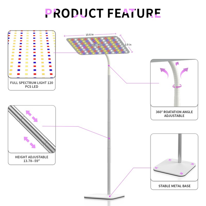 BESTVA 18W Grow Lights for Indoor Plants with Stand, Full