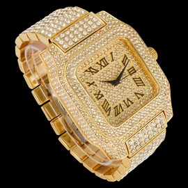 Charles Raymond Bling-ed Out Biggie Square Hip Hop Iced Out Watch You Will Hypnotize in a Crystal Watch - 0513Sq, Gold Black R#
