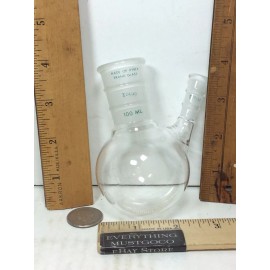 PYREX GLASS Vtg NOS Round-Bottom Boiling Flask 24/40 & 10/30 2 Port Ground Glass Joint 100ml