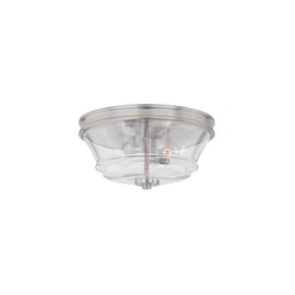 Maykoosh Southwestern Style 13-in W Industrial Flush Mount Ceiling Light - Satin Nickel Finish, Clear Glass, Ideal for Dining Rooms and Kitchens, Uses 2 x 60W E26 Bulbs, Dimmable