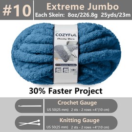 Cozyful Chunky Yarn for Hand Knitting - #10 Chunky Chenille Yarn, Jumbo Big Thick Chunky Yarns for Crocheting, Super Bulky Chunky Knit Blanket Yarns, 8 Skein (25 yds 8 oz Each Skein), Indigo