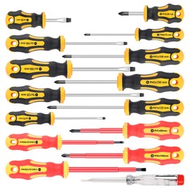 Amartisan 15-Piece Magnetic Screwdrivers Set, 5 Phillips Slotted Tips and Insulated Screwdriver Set (1000V)，Professional Cushion Grip