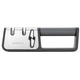 AINMEGE Knife Sharpeners, 2 Stage Best Knife Sharpener, 3-in-1 Quality Kitchen Knives and Scissors Sharpener with Diamond, Ceramic Wheel, Tungsten…