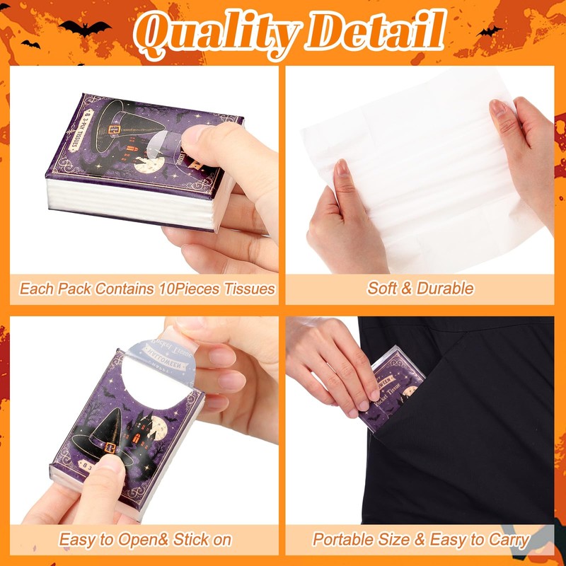 50 Pack Cute Halloween Pocket Tissues Travel Size 3 Ply