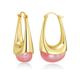 SNGIA - arete largos ovalados chapados en oro de 18 quilates con piedras preciosas de resina de colores para mujer de SNGIA, (verde, café, azul, rosa, blanco, crema), gota atrevida hecha a mano