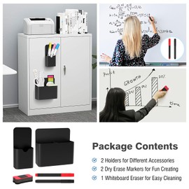 MoKo Magnetic Pen Holder, Pack of 2 Magnetic Pen Holder with 1 Whiteboard Sponge Magnetic & 2 Markers, Whiteboard Accessories for School, Office, Fridge and Locker, Black