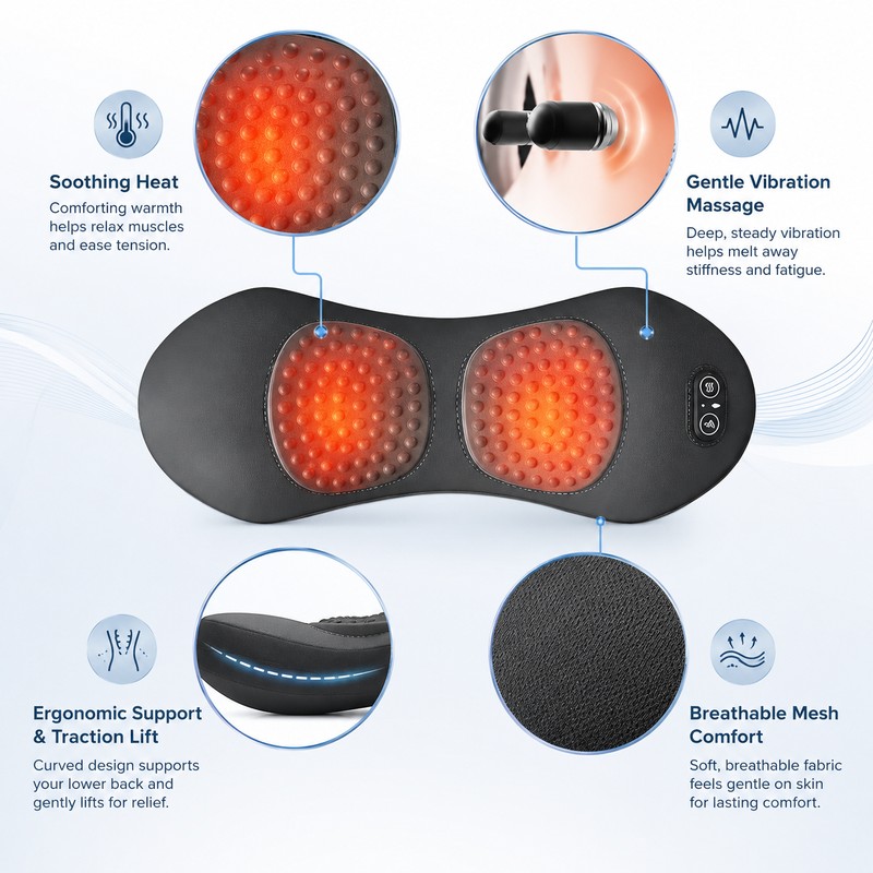 3-in-1 Lumbar Support Massager Cushion for Relaxation – Adjustable Heat
