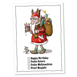 Set of 10 Christmas Cards Universal Santa Claus - Set of 10 Funny Postcards for Christmas with Santa Claus and Wishes for the Year (Christmas, Birthday, Easter, New Year)