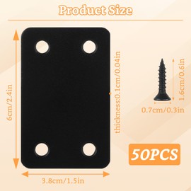 LANIAKEA 50PCS Black Flat Mending Plate, 2.4 x 1.5 inch Stainless Steel Straight Fixing Mending Joining Plates, Heavy Duty Metal Straight Metal Brace Bracket for Furniture Repair with Screws