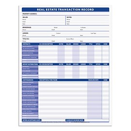 Real Estate Transaction Record Worksheet - Track All The Information Needed to Close The Real Estate Deal on One Sheet of Paper! Pad of 50 Sheets (Transaction Record Pad of 50)