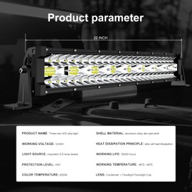 22 Inch Led Light Bar 450W Triple Row Spot Flood Combo Beam Light Bar+2Pcs 4 Inch 60W Led Fog Lights W/Rocker Switch Wiring Harness for Trucks ATV UTV Boats